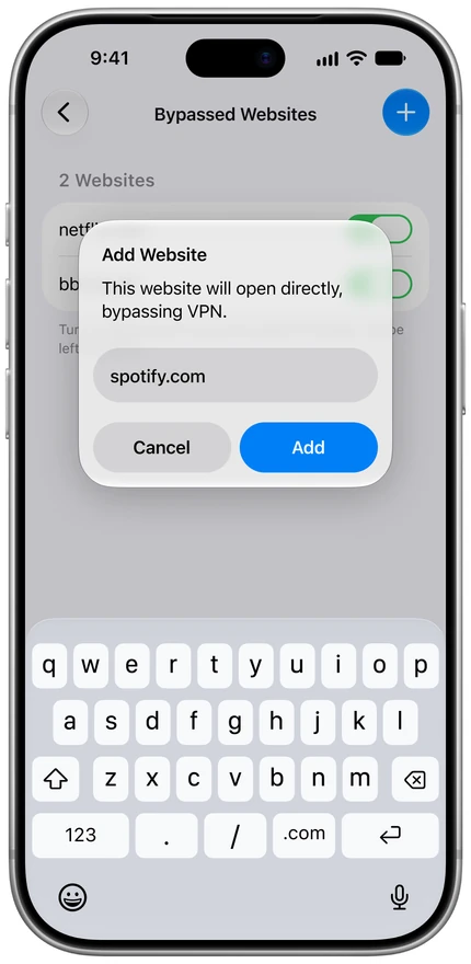 Add Website alert on iPhone with spotify.com typed in
